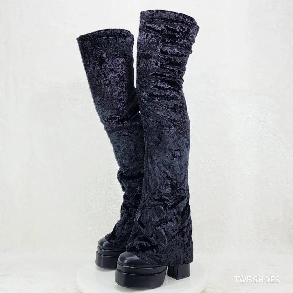 Mata Shoes Black Crushed Velvet Over-The-Knee Platform Boots